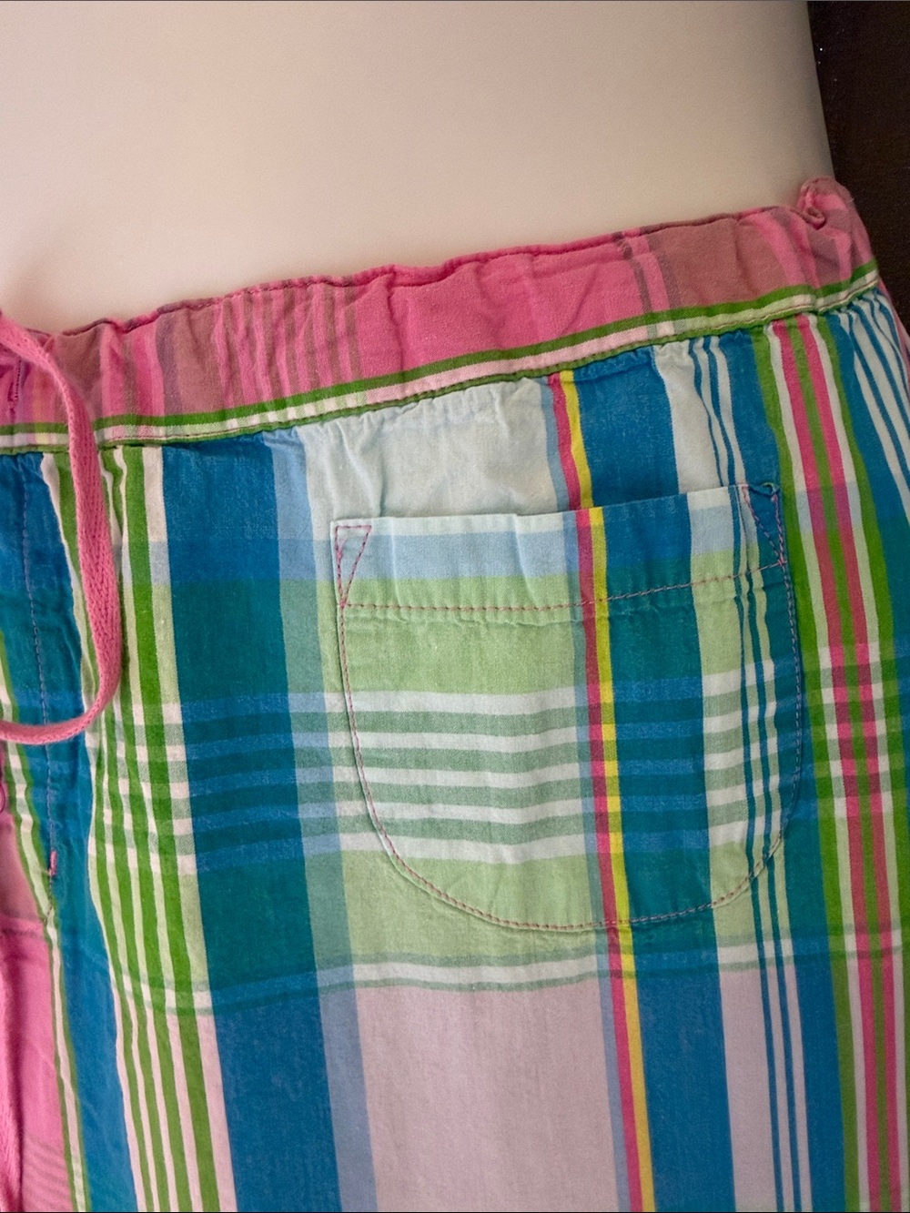 *Vintage* PINK Victoria's Secret Pastel Plaid Pajama Pants with Pink Drawstring - Picture 2 of 6